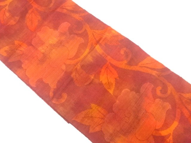 JAPANESE NAGOYA OBI / TSUMUGI / WOVEN PEONY ARABESQUE